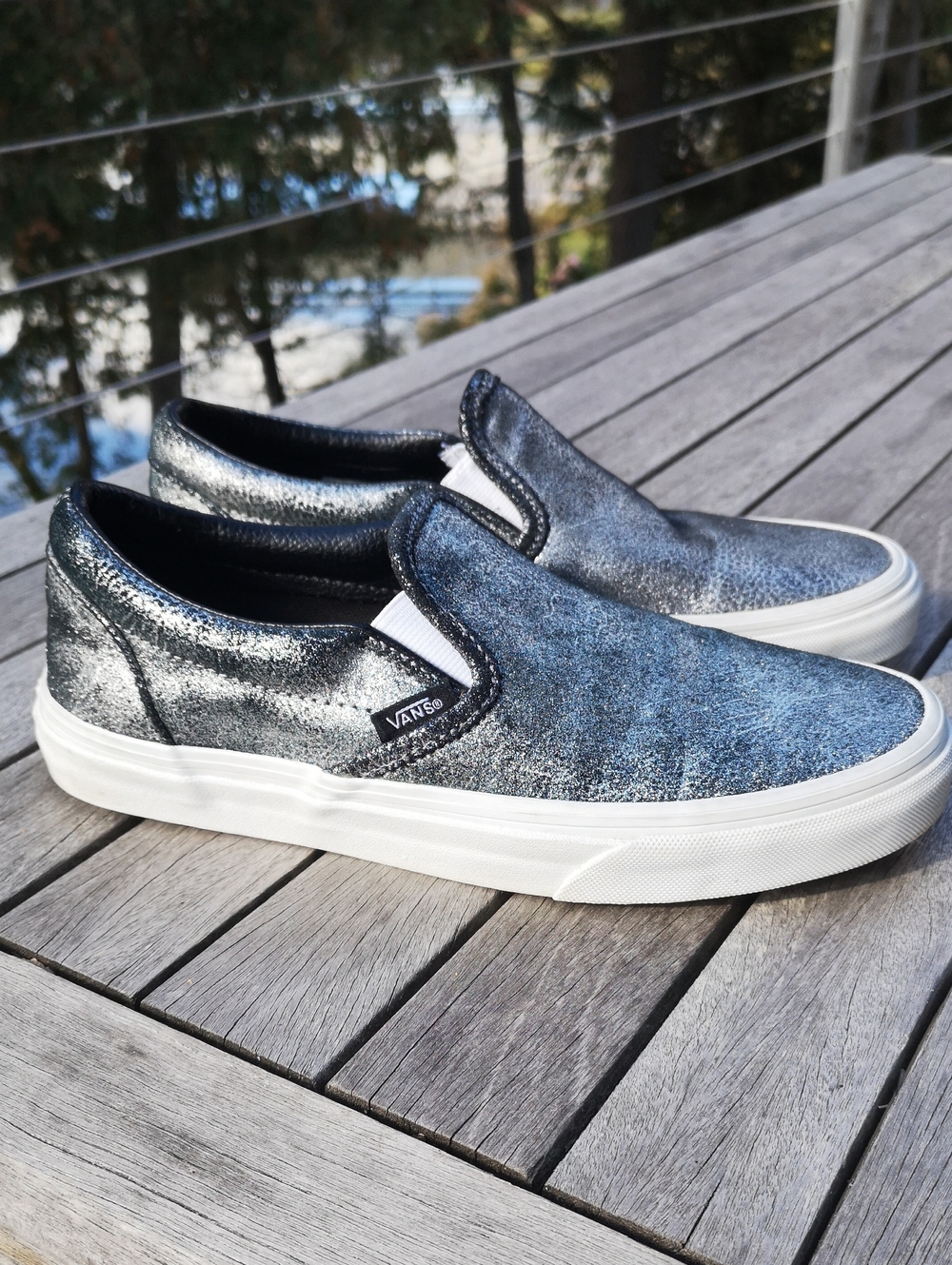 Vans metallic silver slip-ons